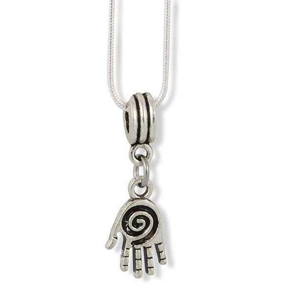 Hamsa (Small with Swirls on Palm) Charm Snake Chain Necklace - Picture 1 of 5